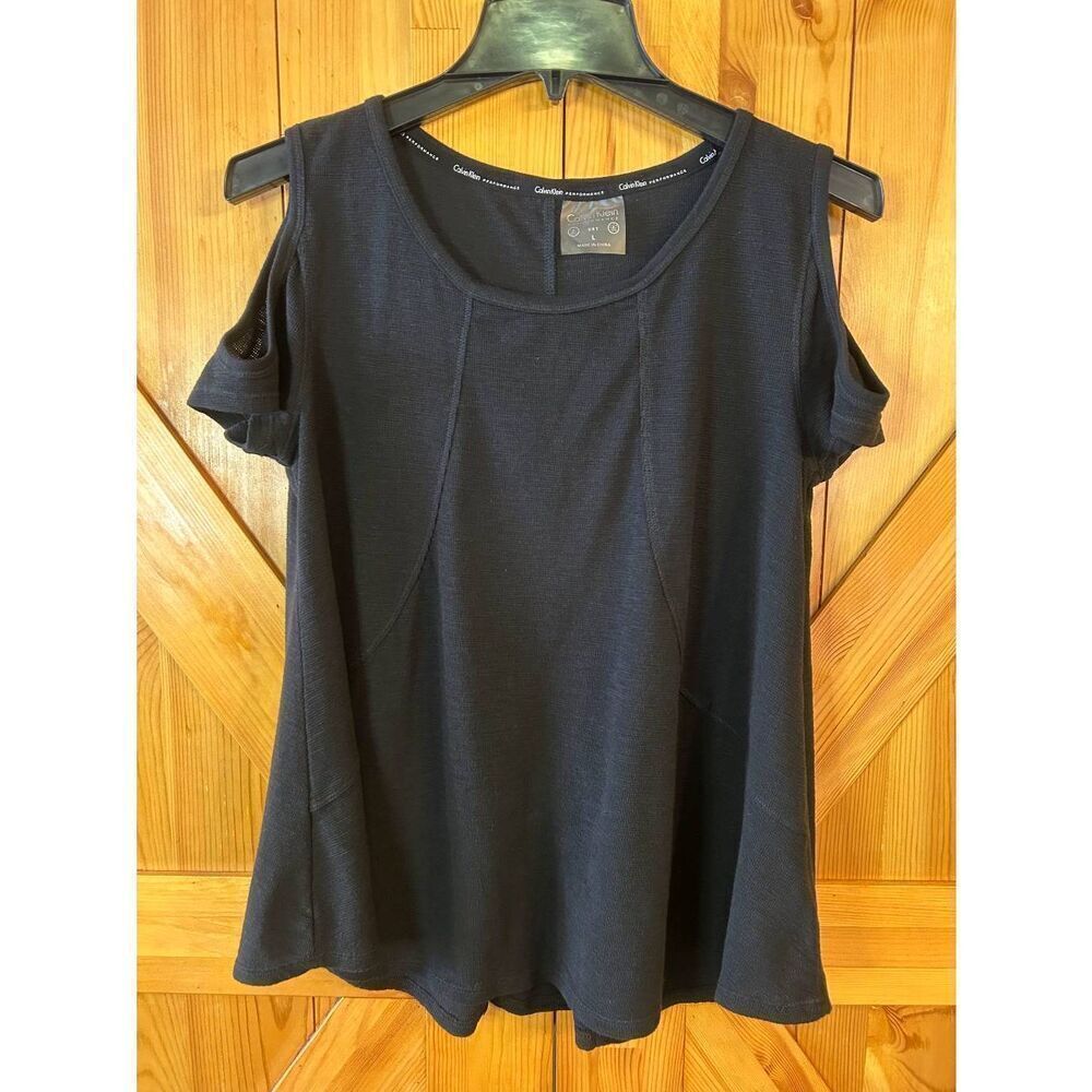 Calvin Klein Black Cold Shoulder Performance Dry Fit Top Size Large (5250)